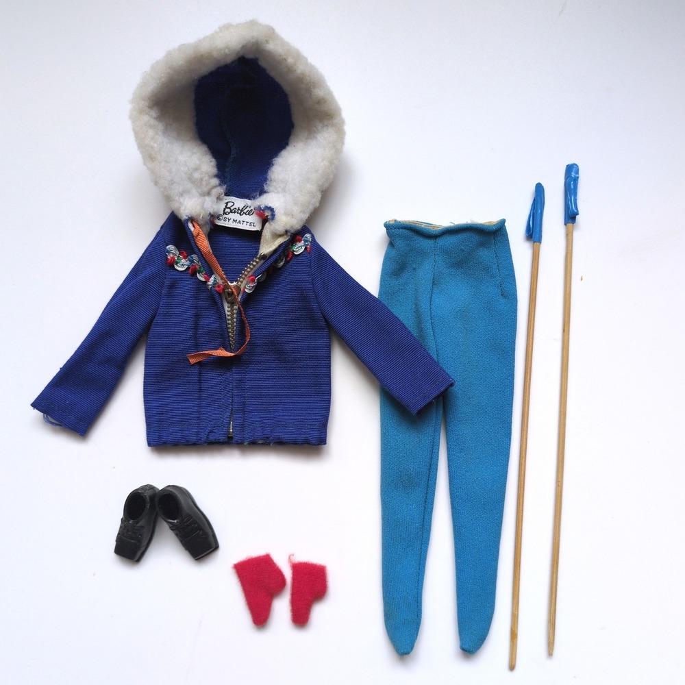 Vintage 60s Barbie #948 Ski Queen Clothing Outfit - Jacket Boots Poles Pants
